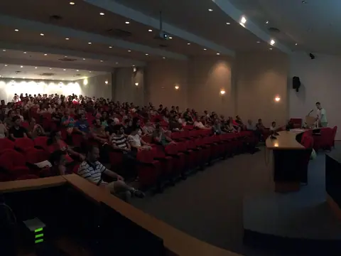 The audience filling the FORTH-ICS amphitheatre at Kostis’ Bitcoin talk, September 2017